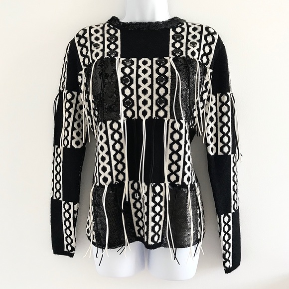 Glam Patchwork Italian Wool Blend Winter Sweater - Picture 1 of 16